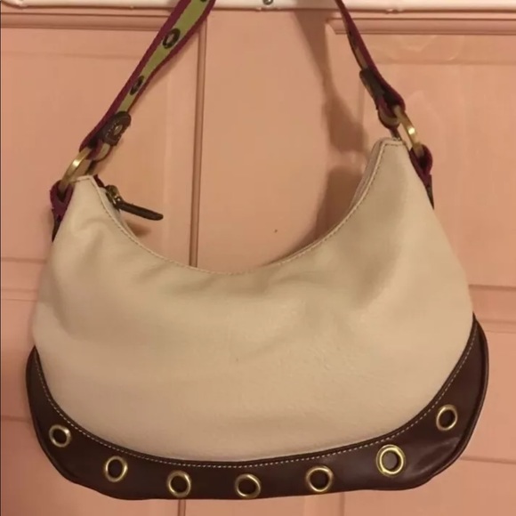 TOMMY HILFIGER Vegan Faux Leather Shoulder Bag Metal Eyelet Trim Web Strap CDW - Picture 2 of 5